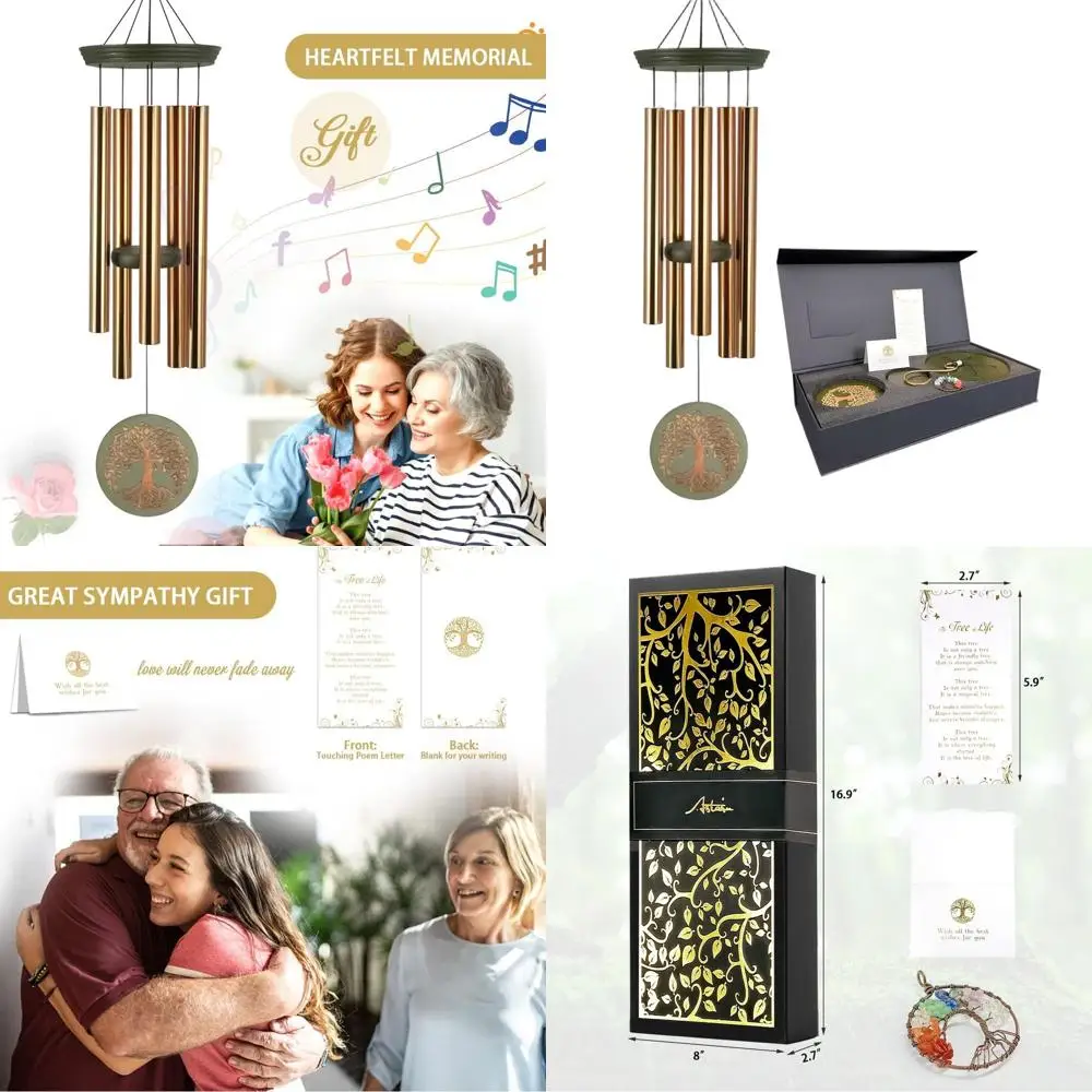 

Elegant Outdoor Wind Chimes - Engraved Tree of Life, Large Patio Decor for Garden, Yard, Special Occasions