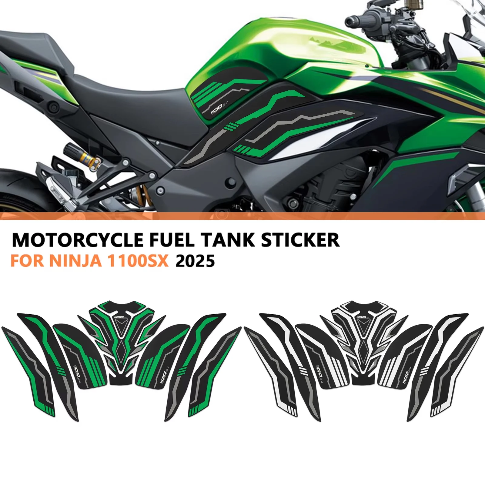 

For NINJA 1100SX 2025 1100 SX Motorcycle Fuel Tank Pad Gas Cap Sticker Decal Kit fuel Tank Knee Pad Protection Decals Waterproof