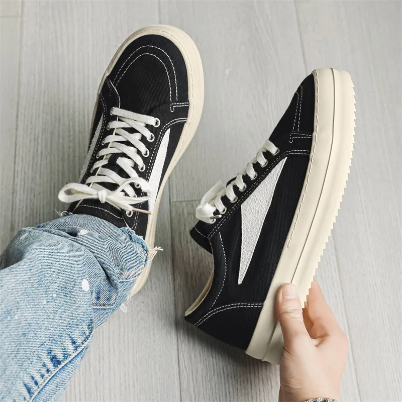 

Trend Men Leather Casual Shoes American Street Thick-soled Flat Skate Shoes Unisex Lace-up Sneaker