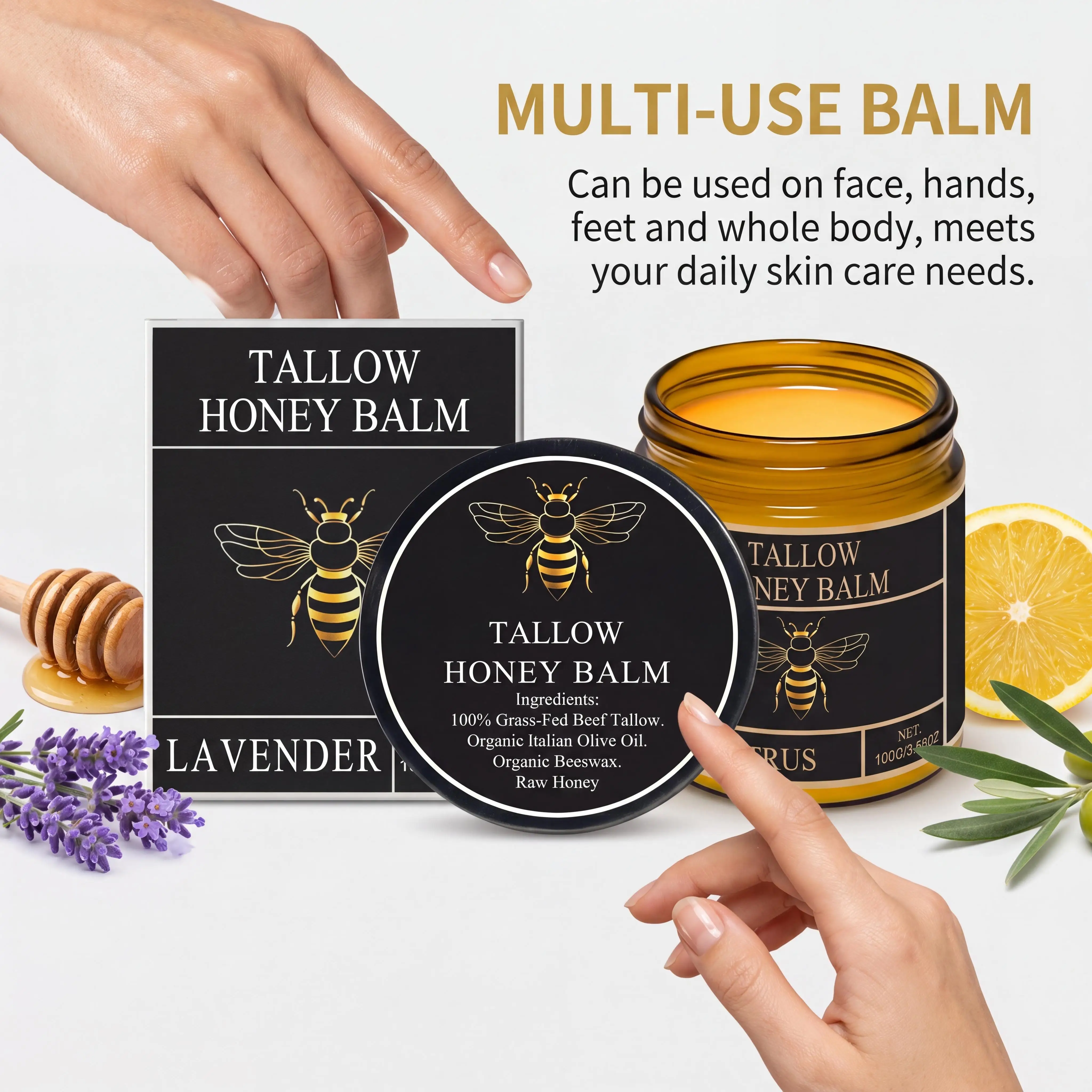 Whipped Beef Tallow Honey Balm Natural Organic Formula Nourishing Hydrating Improve Skin Elasticity Tallow Skincare Moisturizer