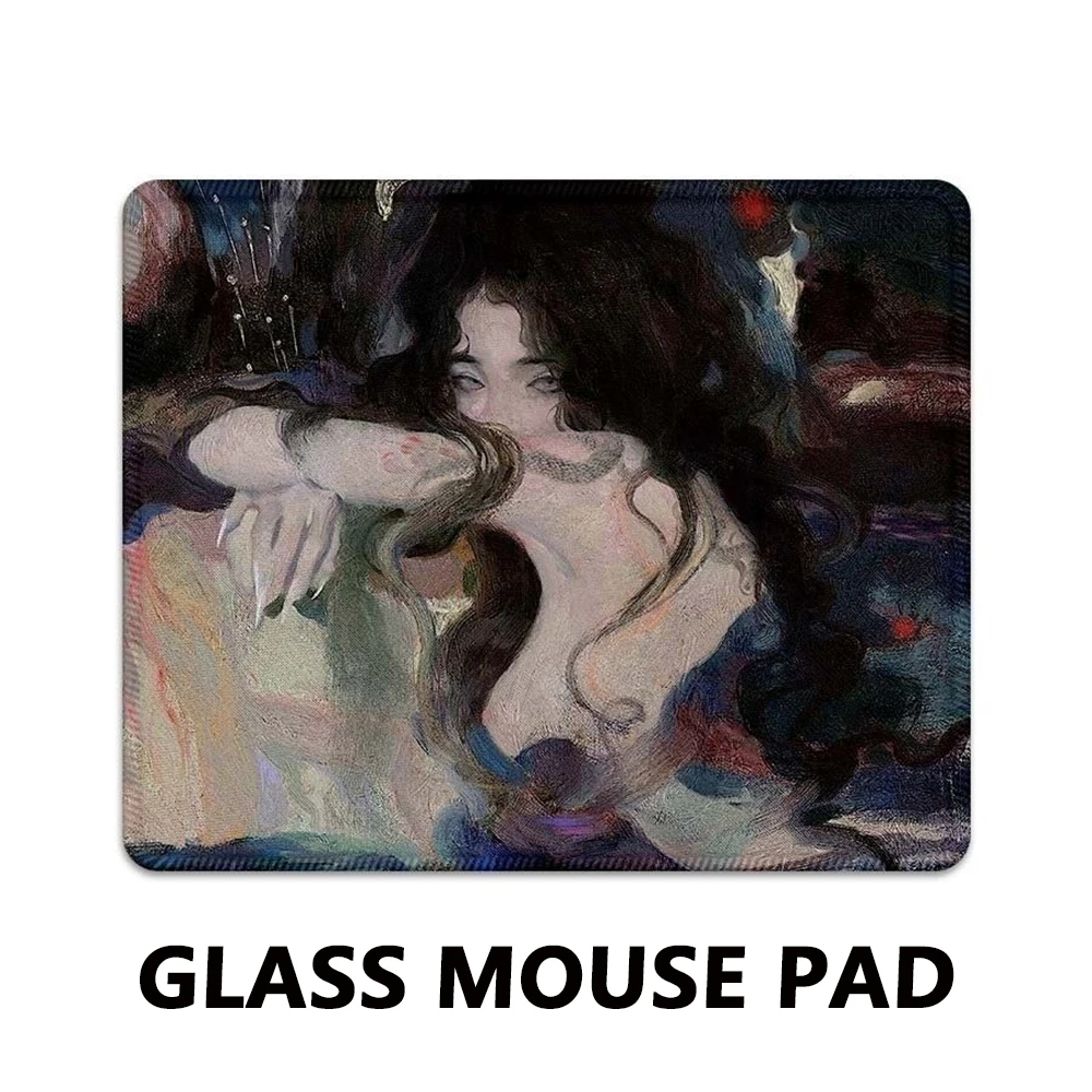 Oil Painting Glass Mousepad Sora Game Mouse Pad Customized Pattern Tempered Smooth Gaming Desk Mat Fps Esports Office Gaming