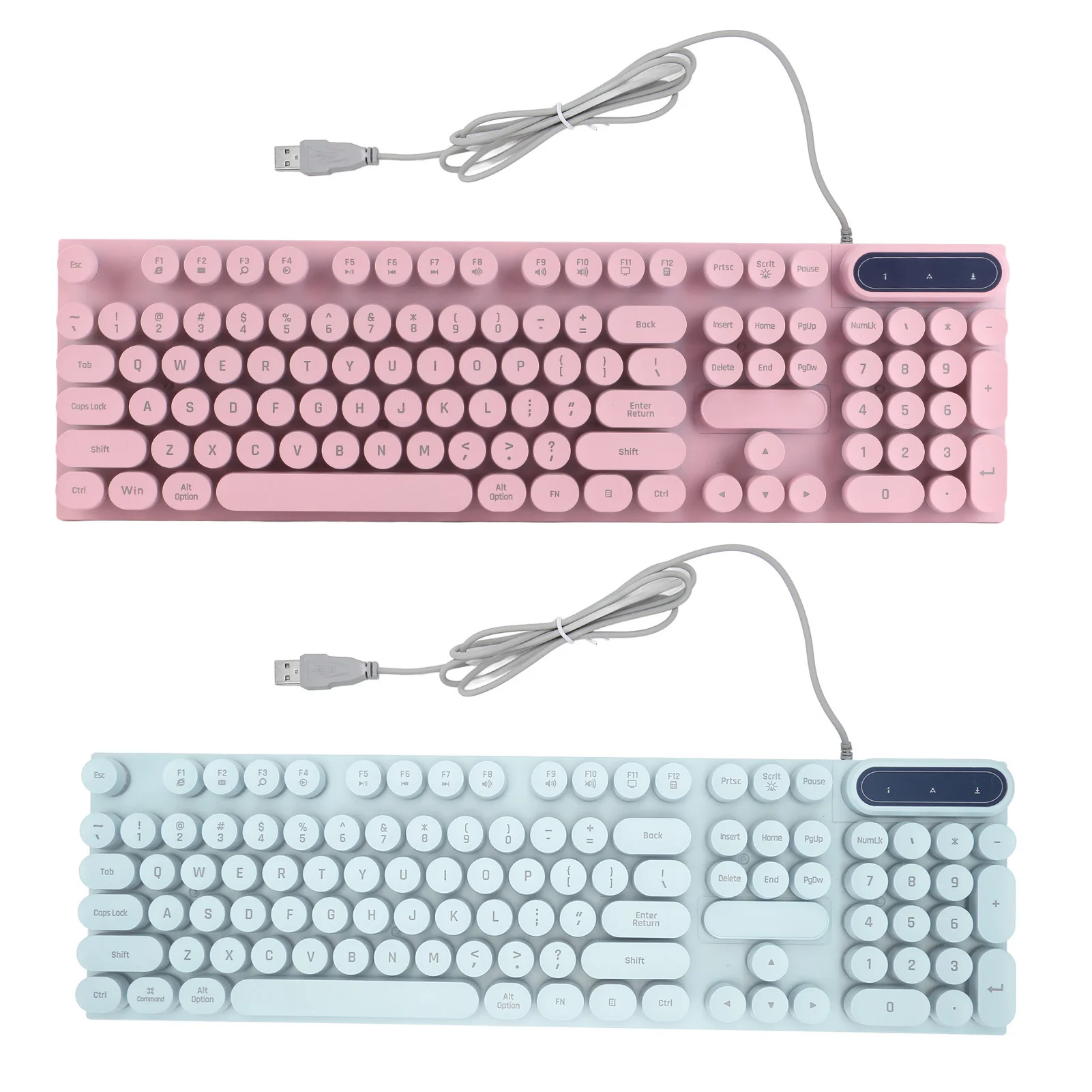 1Pc Gaming Keyboard USB Round 104 Keycaps Backlit Ergonomic Fodable Feet Multimedia Keys Wired Keyboard for Desktop Laptop