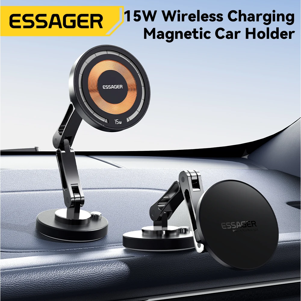 Essager 15W Magnetic Wireless Car Phone Holder Adjustable Charger Car For iPhone 15Pro Max Samsung Universal Phone Holder Stand