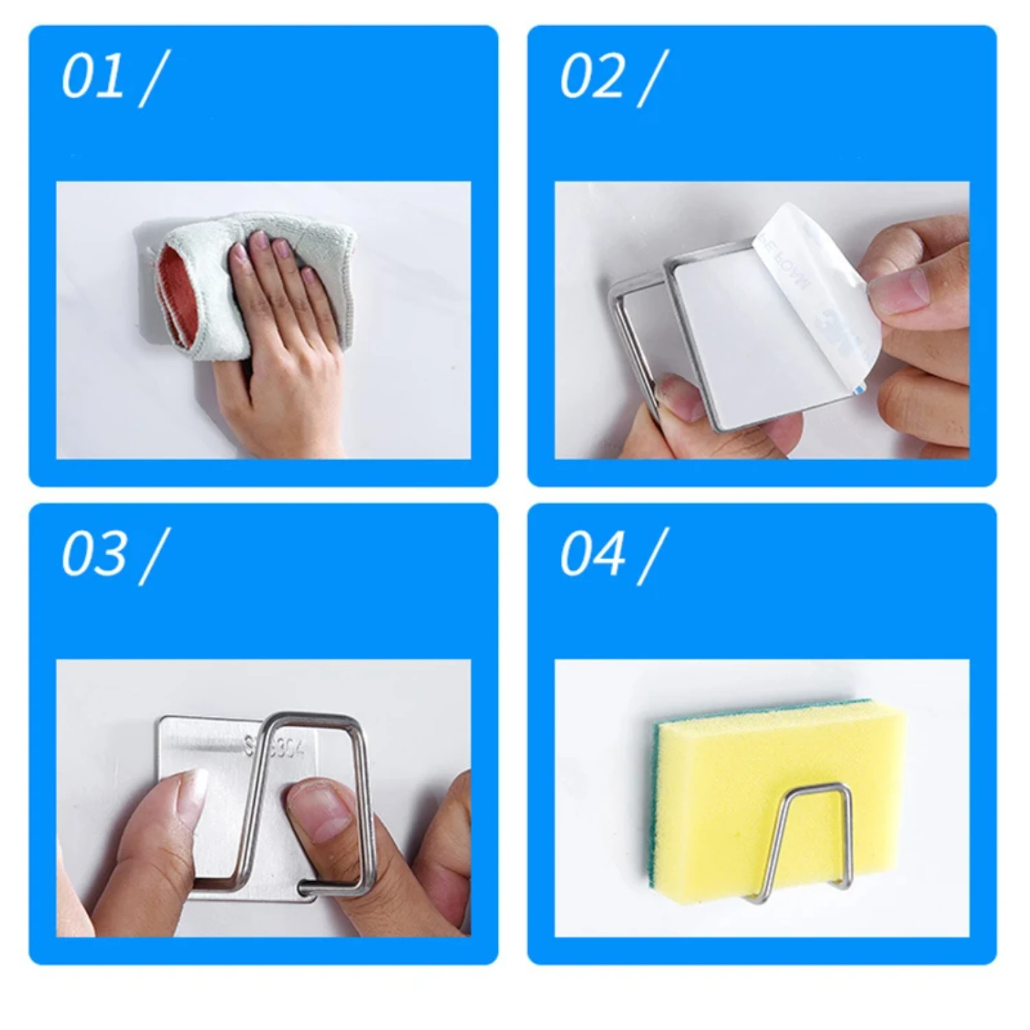 Kitchen 304 Stainless Steel Sink Sponge Holder Self Adhesive Drainer Drying Rack Wall  Accessories   Organizer