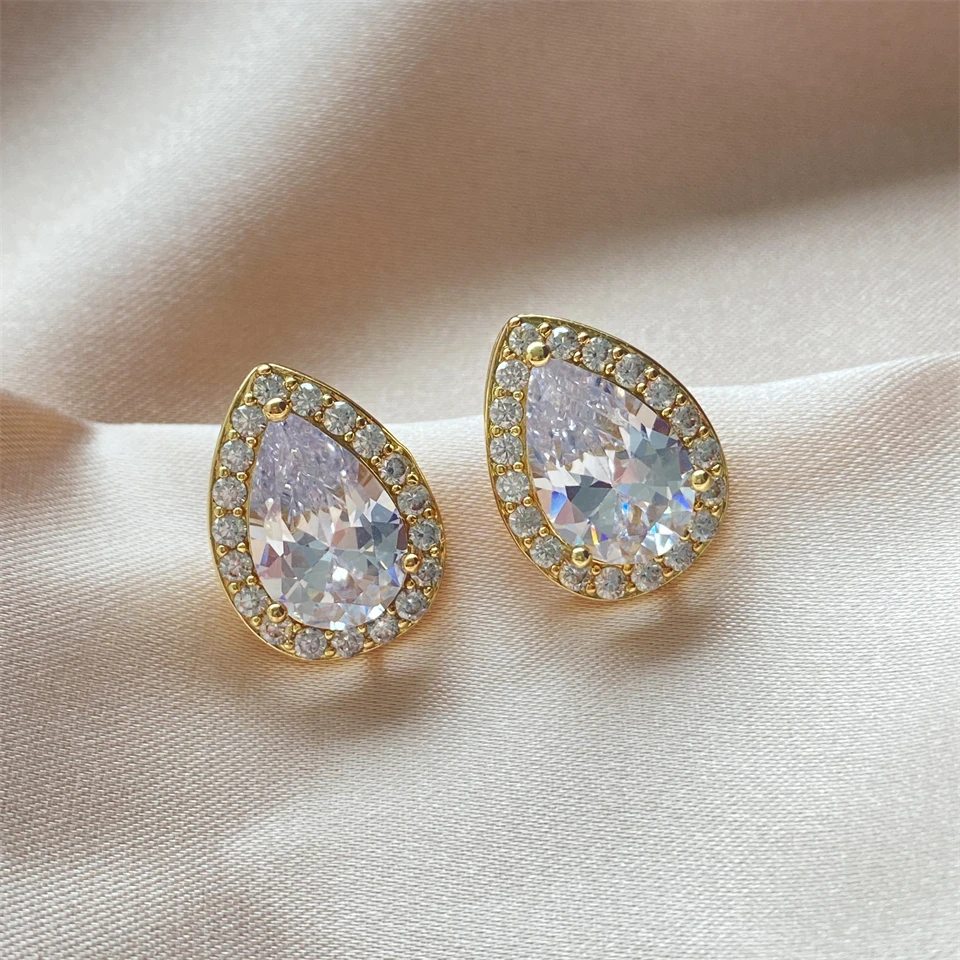 Luxury Simple Crystal Cubic Zirconia Stud Earrings for Women Round CZ Wedding Statement Jewelry Gifts image 5