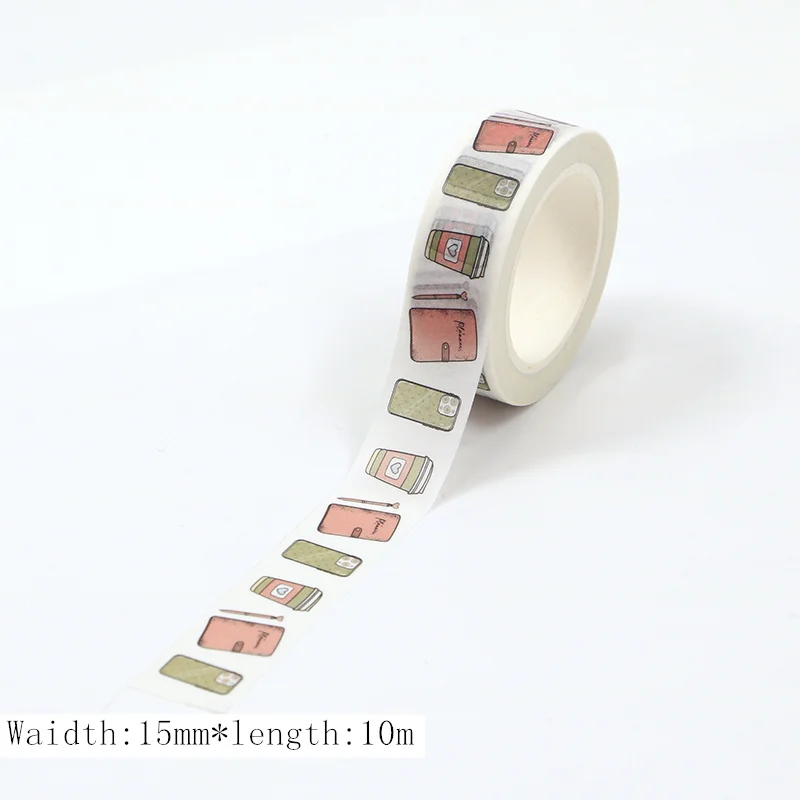 1PC 15mm * 10m cellulare caffè e pianificatore libro Washi Tape Scrapbooking carta cancelleria adesivi nastro adesivo adesivo