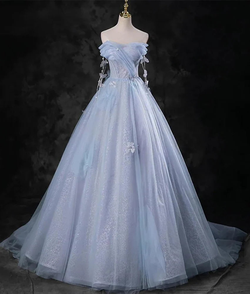 

Customized Graceful Organza A-Line Off the Shoulder Crystal 3D Flowers 3D Bow Evening Dress High Quality Sweetheart prom dresses