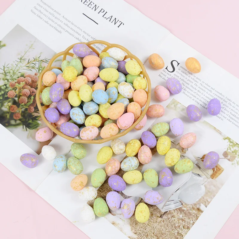 50pcs Colorful Easter Foam Eggs Artificial Bird Pigeon Egg Ornament DIY Wreath Decorative Happy Easter Party Kids Favor Supplies