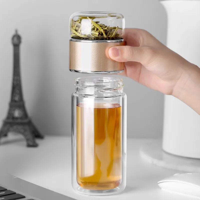 Tea Water Bottle High Borosilicate Glass Double Layer Tea Water Cup Infuser Tumbler Drinkware Water Bottle With Tea Filter