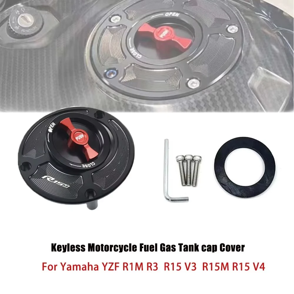1pc High Quality Keyless Aluminum Fuel Tank Cap Cover For Yamaha YZF R1 2009-2023 Quick Release Gas Cap