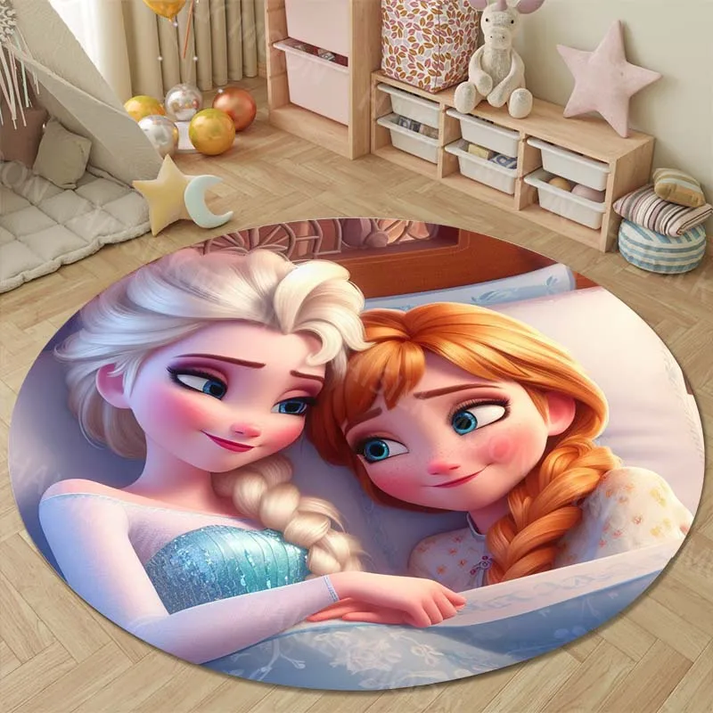 Disney Frozen Elsa Anna Round Rugs for Bedroom Area Floor Mats for Kids Room Household Bath Sofa Carpet Living Room Home Decor