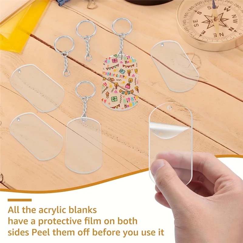 FYBL-Clear Keychain Blanks Set Acrylic Ornament Blanks For DIY Crafts Jewelry Labels Packaging Gifts