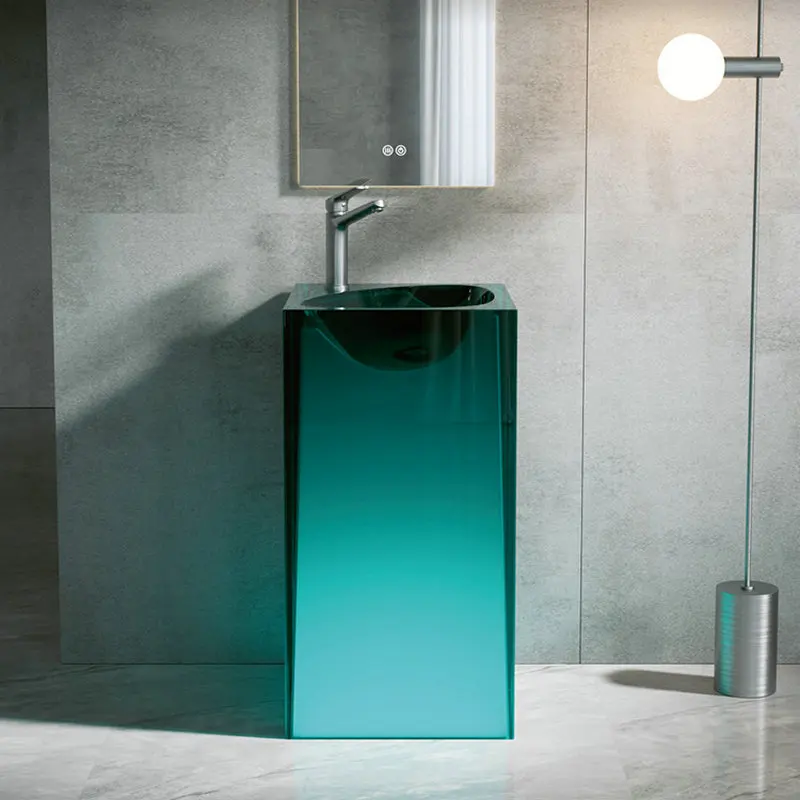 Colored transparent resin crystal pillar basin, round integrated floor standing homestay hotel bathroom washbasin BB681YA