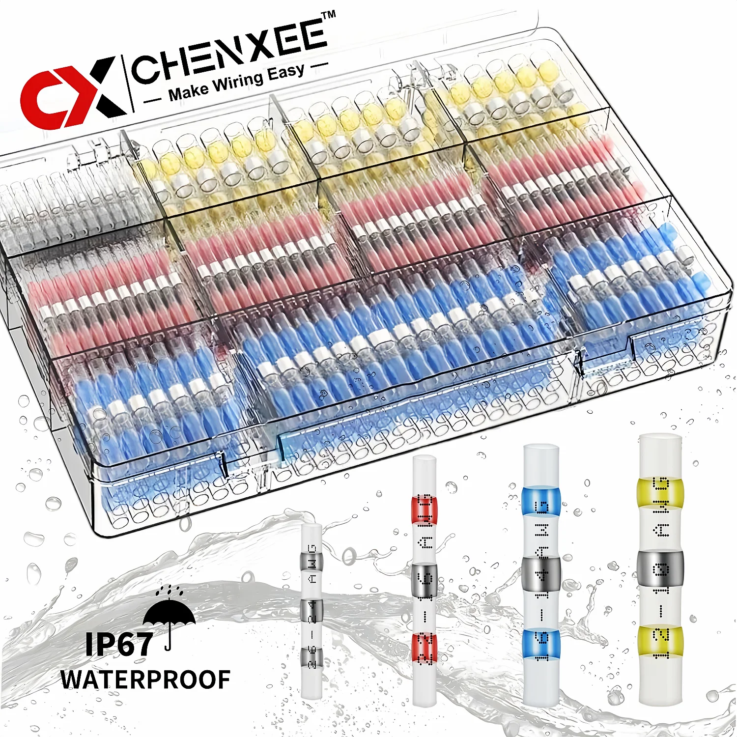 50-600PCS Solder Seal Wire Butt Connectors Welding Ring Heat Shrink Terminal,IP67 Waterproof Insulated Electrical Wire Terminals