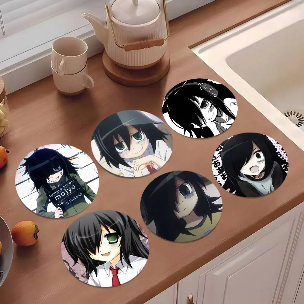 Cute Anime Watamote Tomoko Kuroki Coasters 10cm Round Wooden Suitable For Drinks Tea Coffee Home Gift Choice Holidays