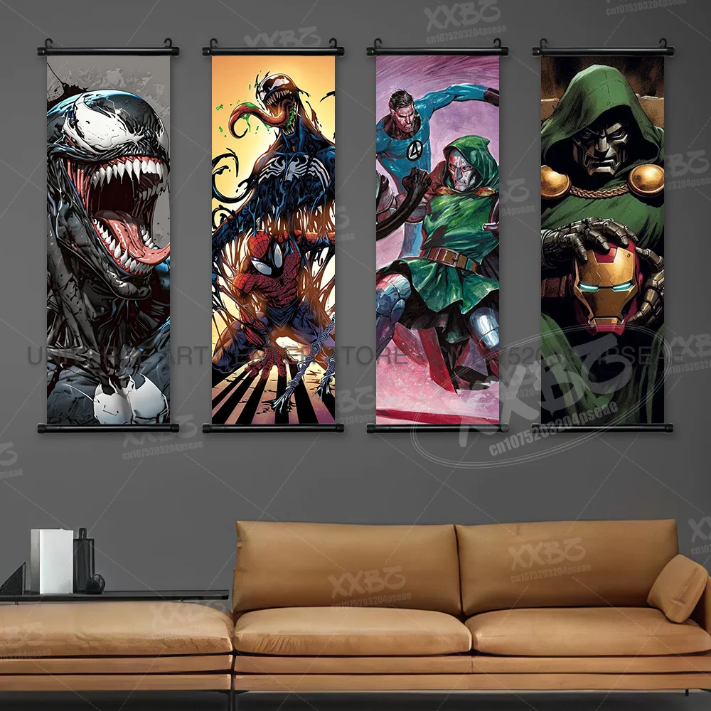 Marvel Poster Black Panther Home Decor The Avengers Wall Art Venom Hanging Painting Spider Man Scrolls Picture Wolverine Mural