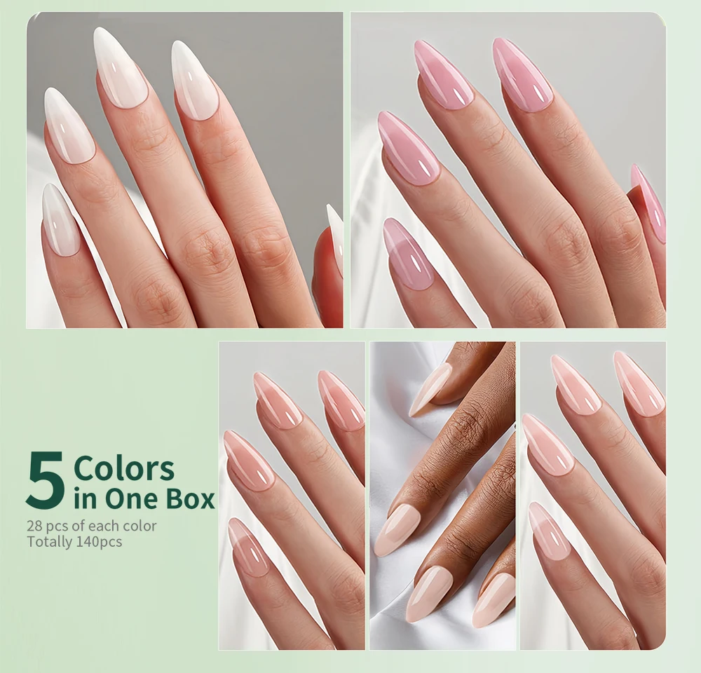 NAILPOP Nagelset zum Aufdrücken, 5-Farben-Mix, tragbare künstliche Nägel, 140–150 Stück, Mandel-Sarg, quadratisch, ovale Formen, langlebiges Design – Detail 18