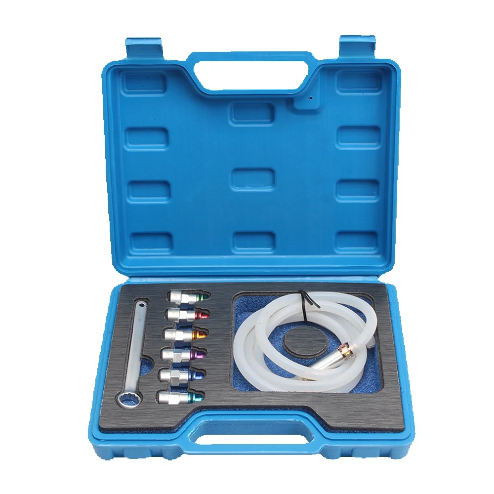 Podofo 8 pièces jeu de tuyaux de purge de frein en alliage Kits de tuyaux de purge d'embrayage d'huile de frein avec 1 clé à 12 points pour le purge de frein