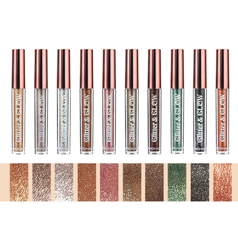 10 Colors Sparkling Liquid Glitter Eyeshadow Set - Metallic Shimmer, Waterproof, Long-Lasting, Fast-Drying Smokey Eye Looks