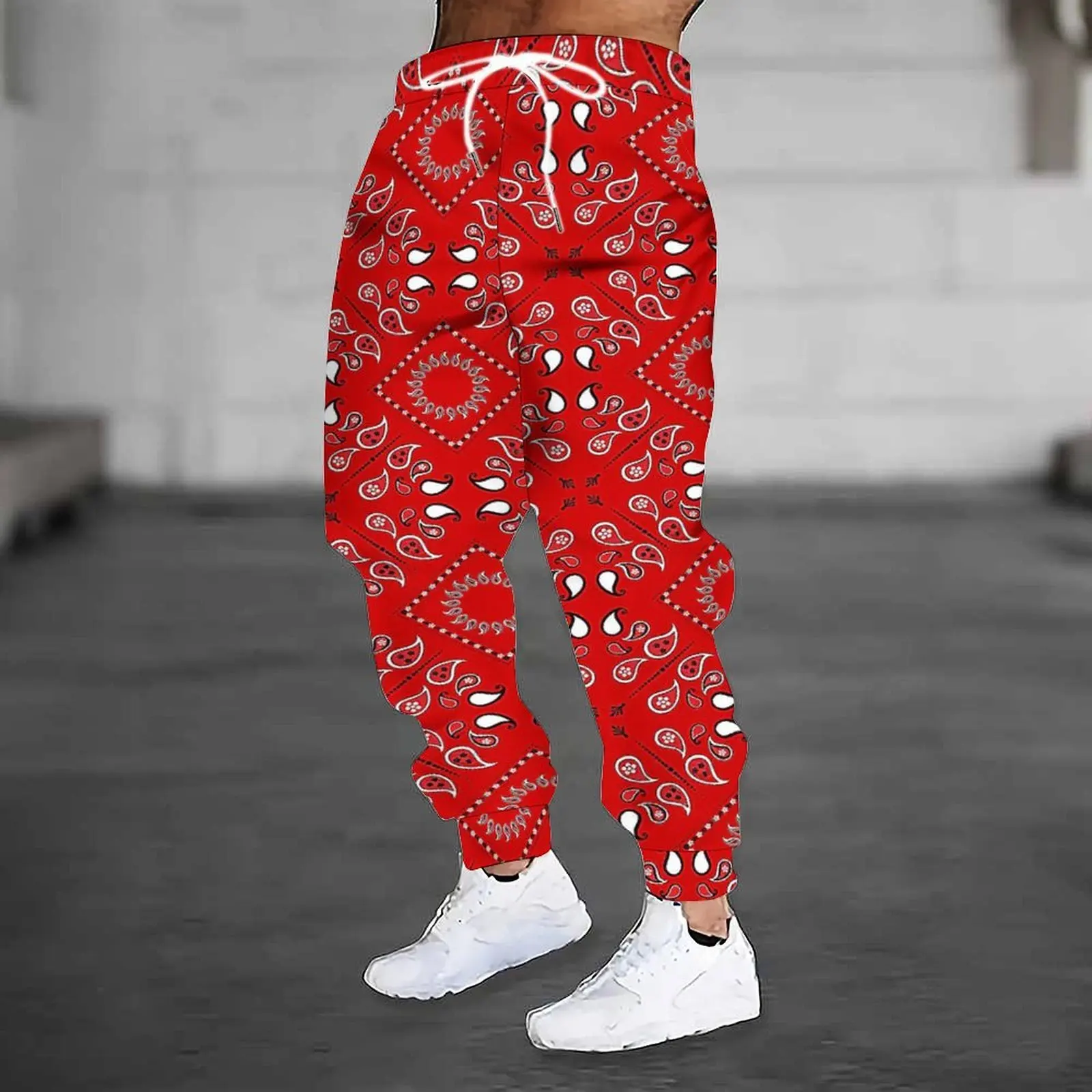 Fashion Men 3D Print Joggers Black Base Cyan Paisley Graphic Drawstring Waist Loose Hip Hop Casual Sport Long Trousers Oversize