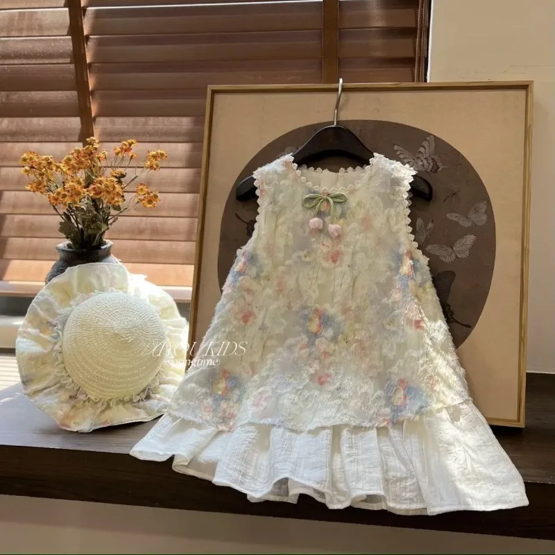 

Girl's Summer Dress 2025 New Stylish Floral Sleeveless Princess Dress