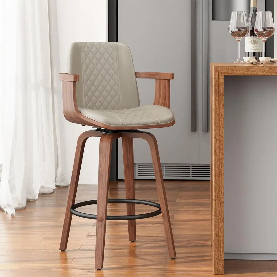 

Барные стулья, 26 штук, высотой до 107 см, с деревянными ножками и спинками, обитые искусственной кожей, с каркасом из гнутой древесины, с подлокотниками