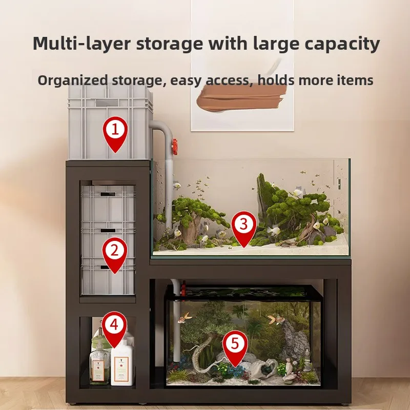 Living Room L-Shaped Fish Tank Stand Three Layers Integrated Heavy Duty Support Rack Flower Stand Home Decor Storage Shelf