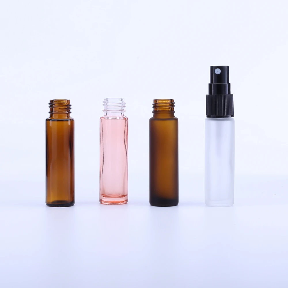 10ML Portable Perfumaria Refillable Pink Thick Glass Bottle With Spray, Amber Empty Cosmetic Containers Atomizer Bottle