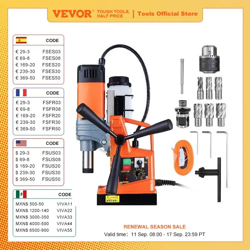 VEVOR 1300 W 1400 W 2 Zoll elektrische Bohrmaschine Magnetbohrmaschine Bohrdurchmesser Bohrmaschine 1-Sekunden-Freigabohrmaschine