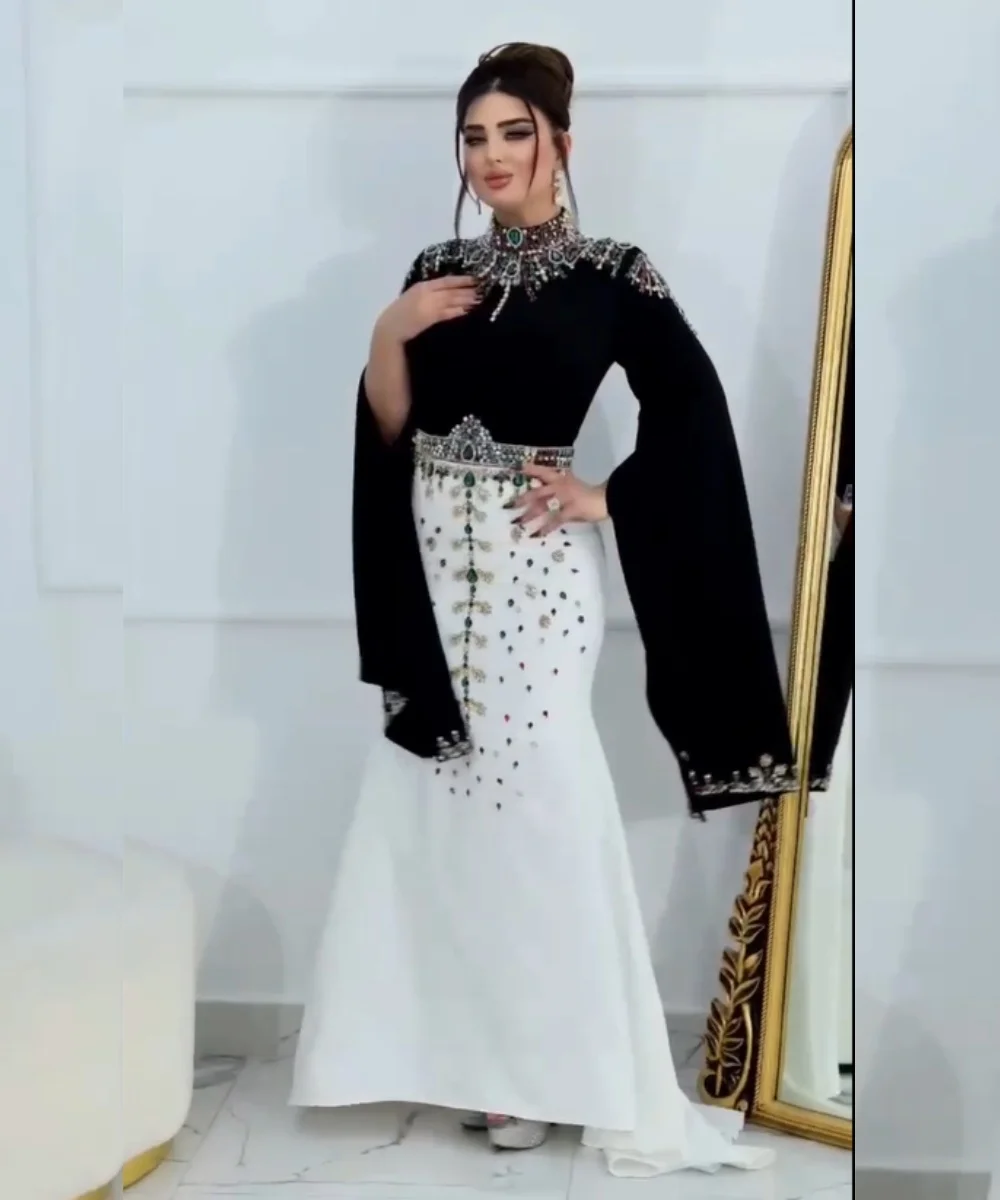 Customized Matching Jersey Sequined Pattern Mermaid High Collar Long Bespoke Occasion Evening Dresses Intricate
