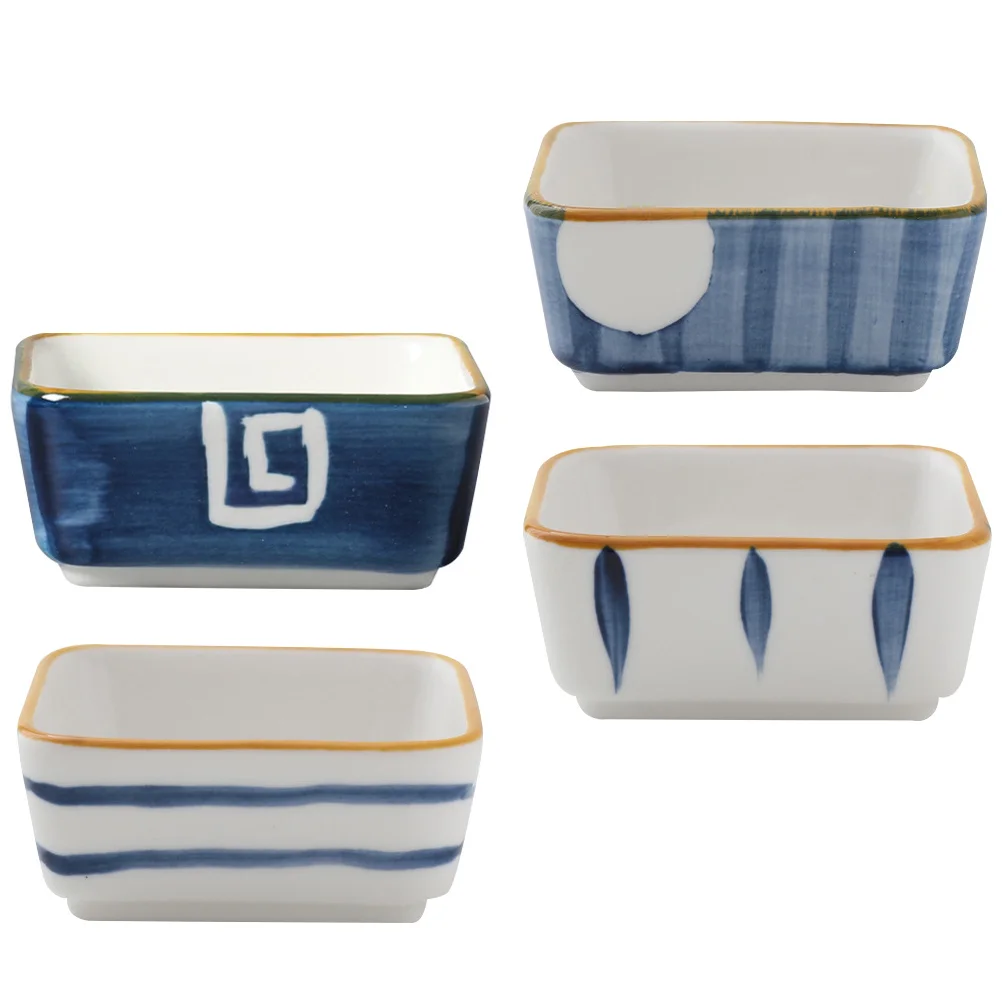 Plato de cerámica para condimentos, cuenco para aperitivos pintado a mano, platos pequeños de estilo japonés para sal, pimienta, Chile en polvo, aceite de mostaza y vinagre, 4 Uds.