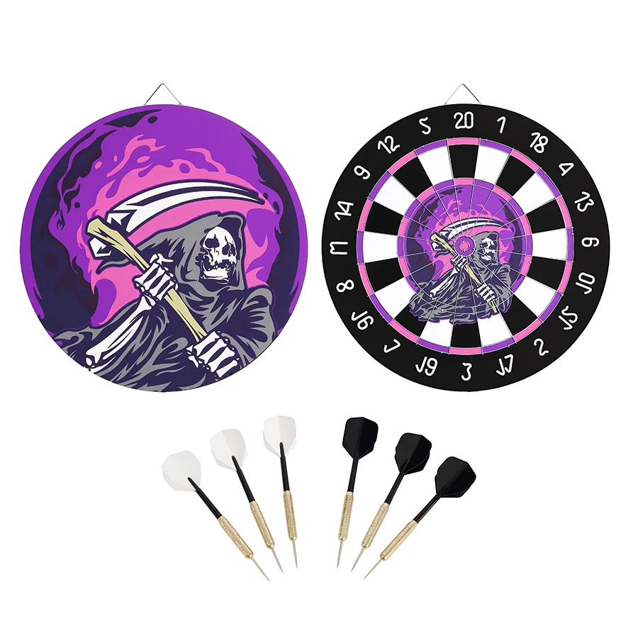 18inch Double-Sided Dartboard with Vibrant Color Printing and Exquisite Patterns - Enjoy Endless Fun with 6pcs 18g Iron Darts Se