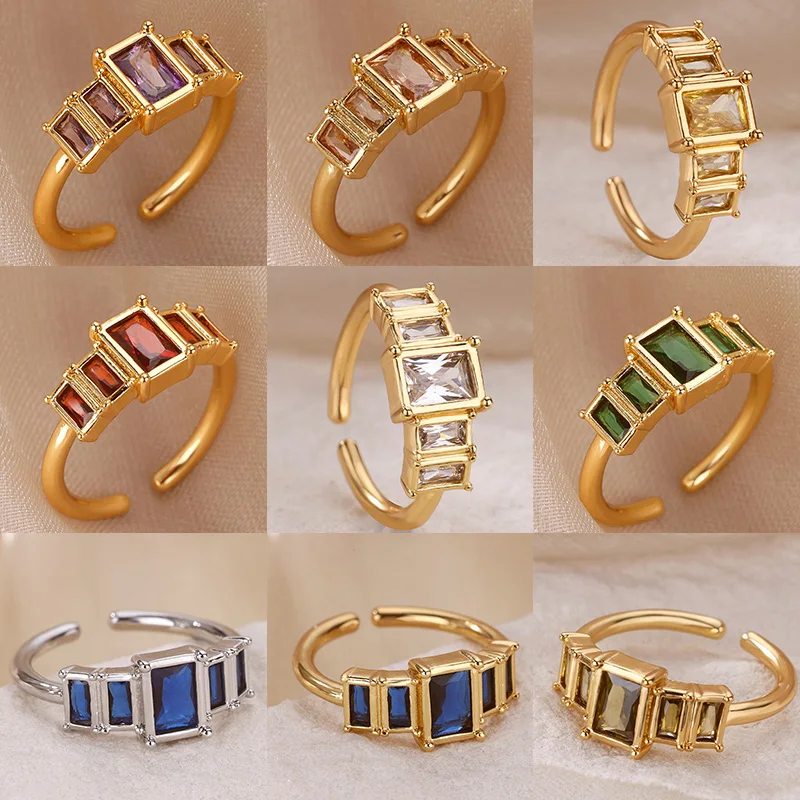 

Birthstone Rings for Women Open Adjustable Stainless Steel Ring 2025 Trend Birth Stone Finger Jewelry y2k accessories anillos