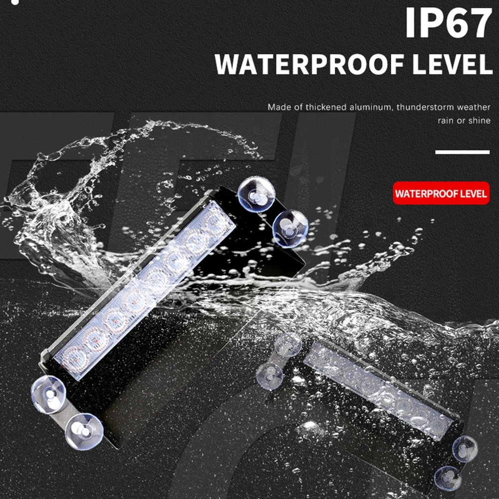 12V 8LED Led Car Strobe Light Automotive Emergency Light Vermelho Azul Piscando Aviso Lâmpada Polícia estroboscópios com Ventosa