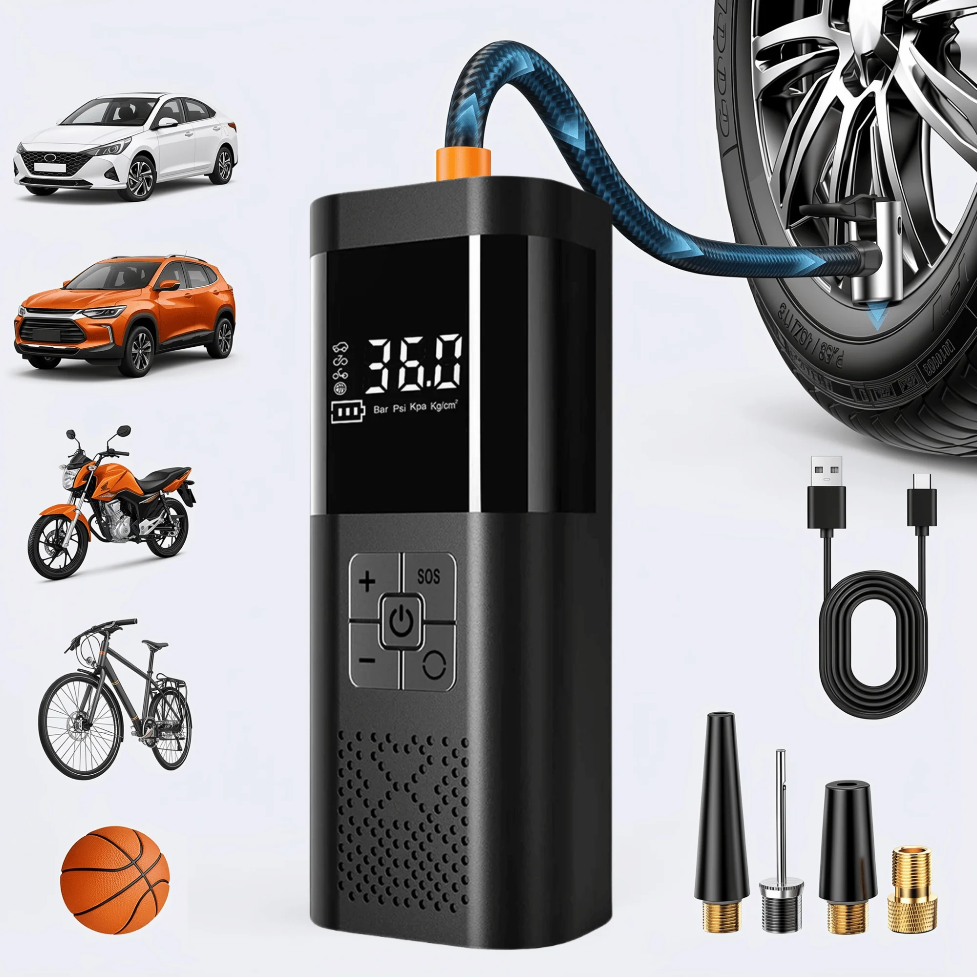 AliExpress STSCELZ Cordless Car Air Pump 150PSI Portable Air Compressor with Digital Gauge, Smart Tire Inflator for Motorcycle Bike Car Tires Balls