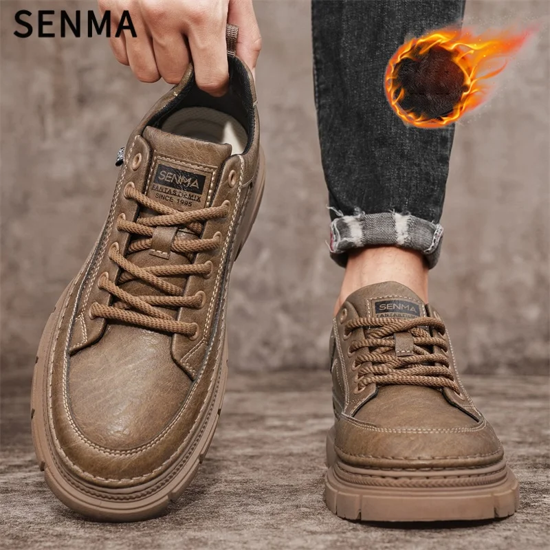 SENMA الشتاء الدافئ الرجال الأحذية مع الفراء الرجال أحذية رياضية موضة الثلوج أحذية الرجال الجلد المدبوغ أحذية من الجلد الشتاء الرجال أحذية ثلج حجم 39-44 #1