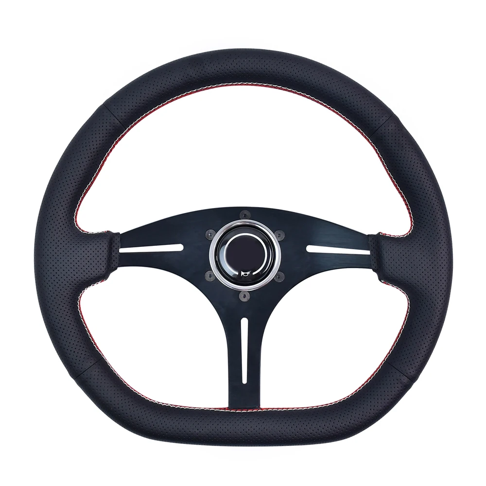 

14 inch D-shaped Universal Racing Steering Wheel Microfiber Leather PCD 70MM Sport Steering Wheel with Long Bar Falt Bracket