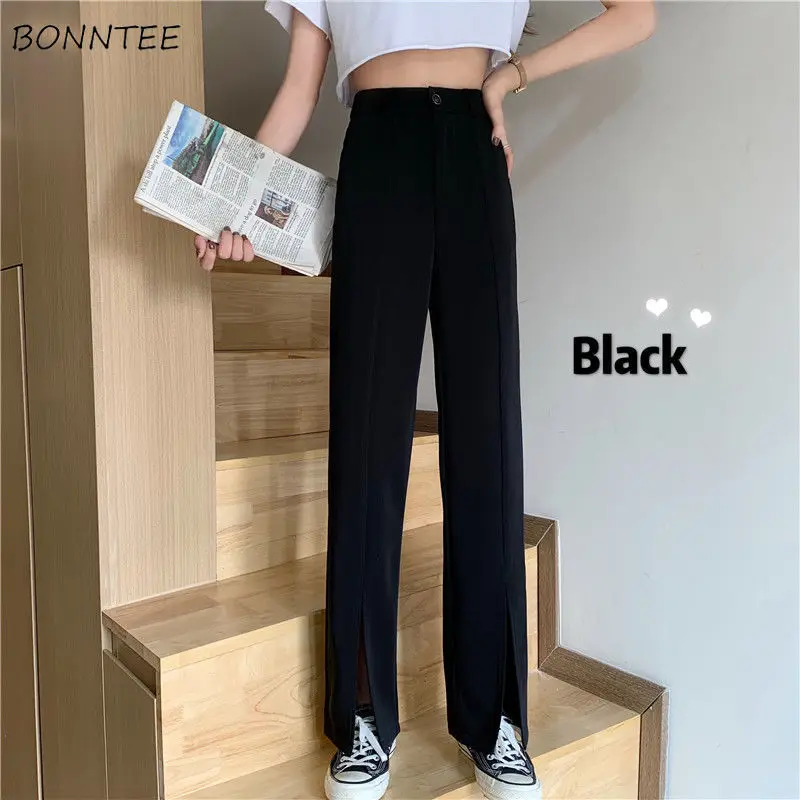 

Casual Pants Women Spring Autumn XS-5XL Wide Leg Split Simple College All-match Fashion Korean Style Solid Newest Cozy Young Ins