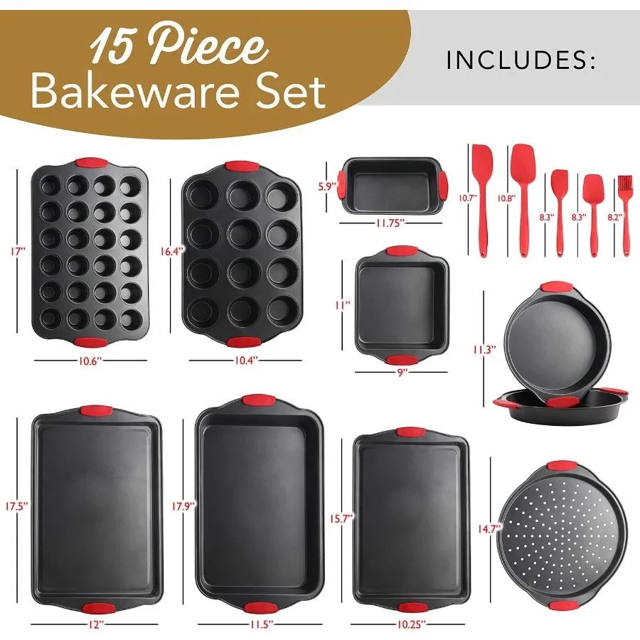 Bakeware Sets and Mixing Bowl Set, Non-Stick Baking Sheet Set with Utensils, Carbon Steel Cookie Sheets for Baking with Silicon