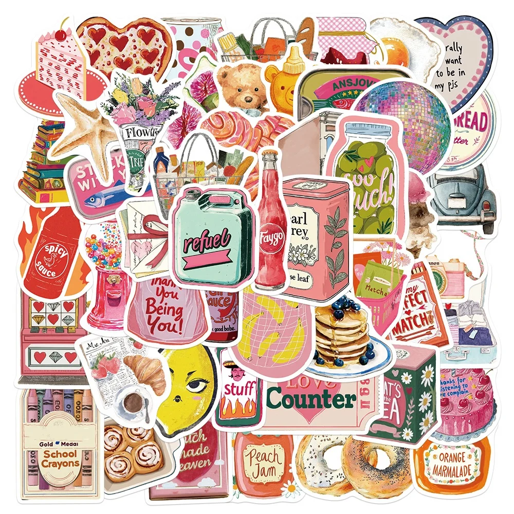 

50Pcs Cute Aesthetic Girl Heart Stickers Vintage Pink Vinyl Waterproof for Laptop Phone Case Notebook Water Bottle DIY Stickers