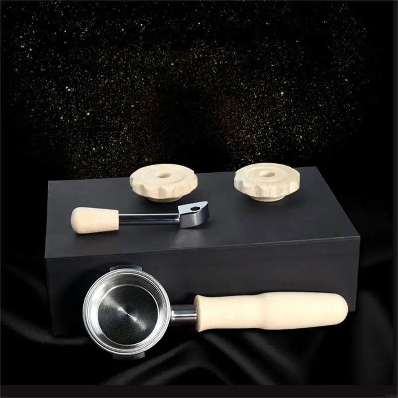 로켓 커피 머신 솔리드 나무 바닥이없는 포르타 필터 범용 수정 부품 에스프레소 스테인리스 330 N58d