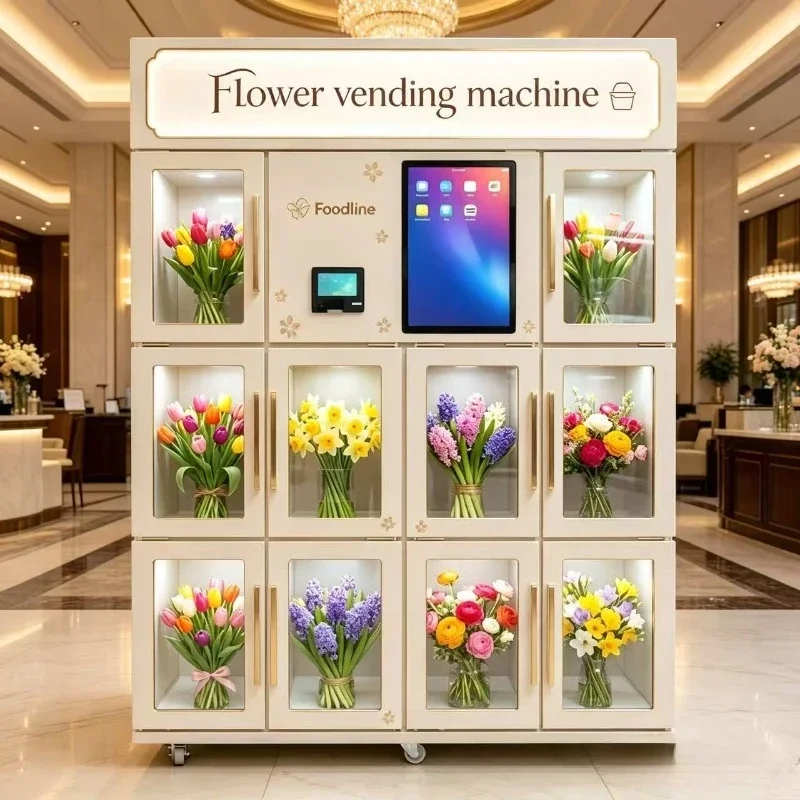 Luxury Floral Vending Machine Top LED Advertising Light Box Custom Size Fresh Flower Display Cabinet