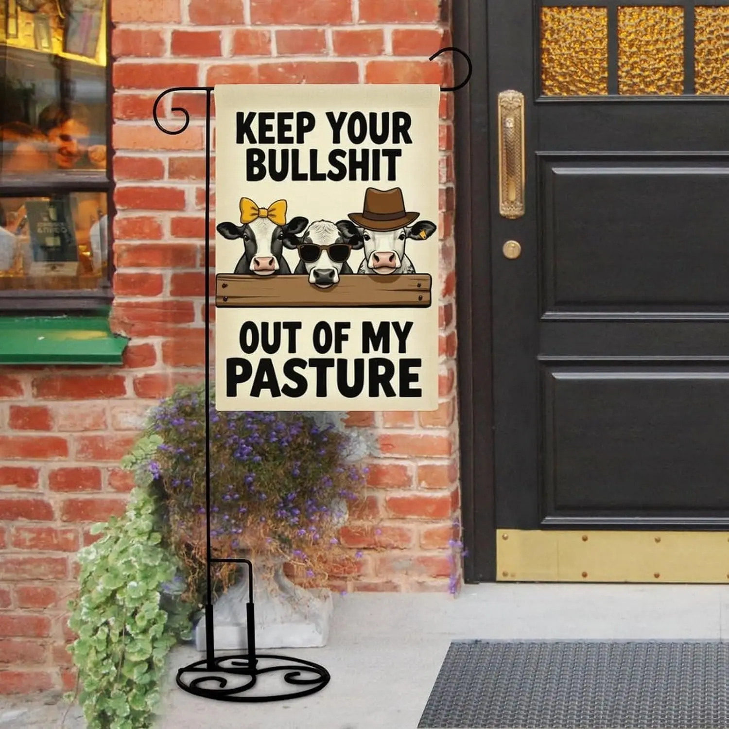 Funny Cow Protest - Get Your Bullshit Off My Pasture Garden Flag 12 X 18 Inches Double-sided Design All Seasons, Welcome Cou yyi