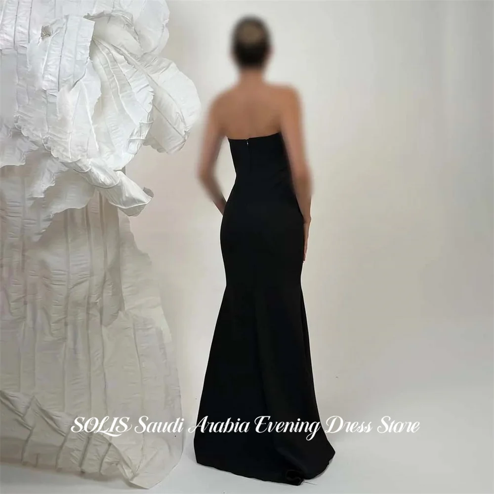 SOLIS Black and White Evening Gown Strapless Satin Prom Dress with Side Split Wedding Evening Dress robes de soirée Customized