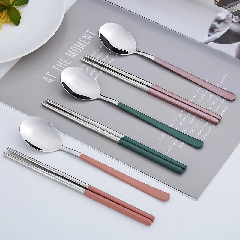 304 stainless steel portable tableware set chopsticks spoon outdoor Korean single tableware view 5