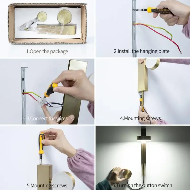 Imagem -06 - Moderna Lâmpada de Parede Led Luzes Parede com Interruptor Botão Escurecimento para Casa Sala Estar Quarto Cabeceira Decoração Noite Luz