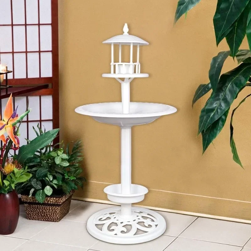 Bird Bath for Outdoor Stand Bird Feeder with Planter in Plastic for Garden Lawn Backyard Patio Balcony Decor with 27.5” Height