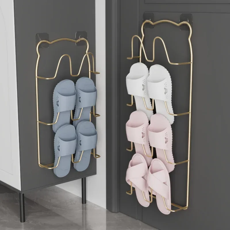 Indoor Wall Hanging Multi-functional Shoe Storage Rack Entry Slippers Rack Bathroom Perforation-free Iron Drying Rack