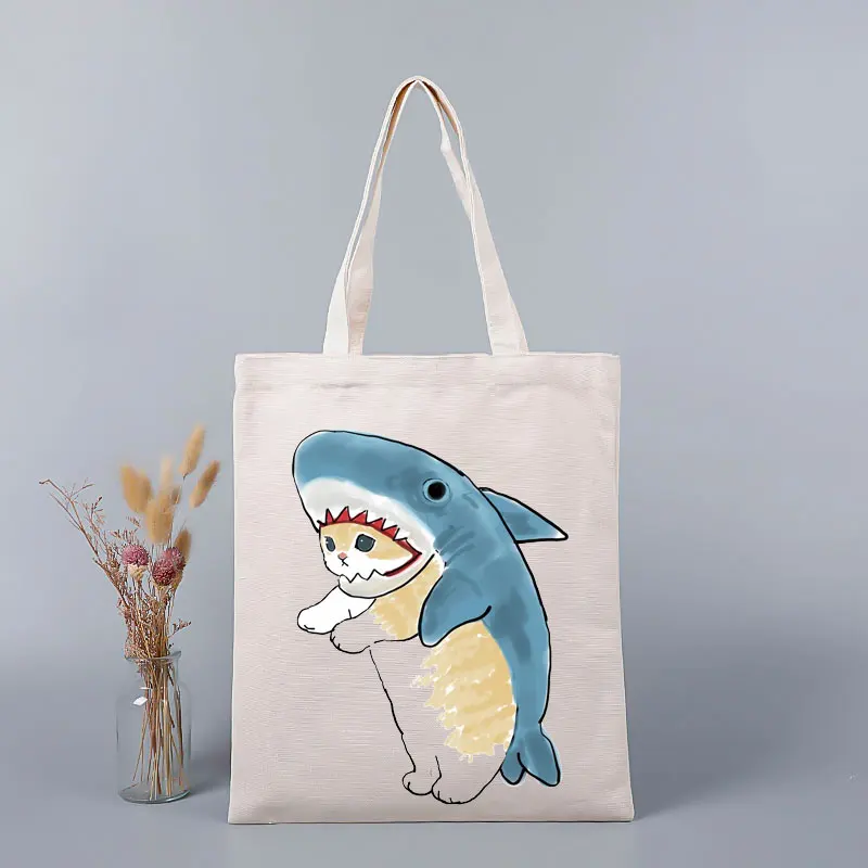 

Fun Cartoon Cat Large Capacity Summer Shoulder Shopping Bag Shopper Bag Totes Bag Canvas Bag Wild Messenger Bag Cute Fun Handbag