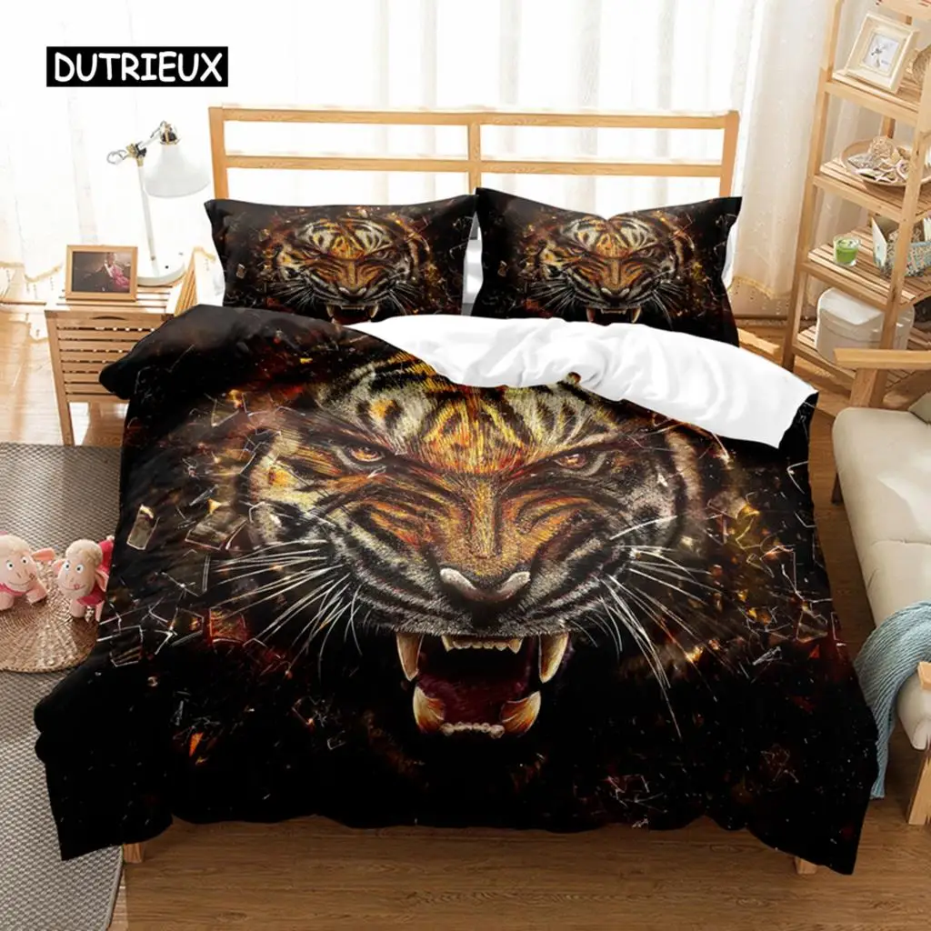 

Tiger Animal Duvet Cover Ferocious Tiger Design Bed With Pillowcase Brown Black Wild Animals Bedding Set Adult Bedroom Decor